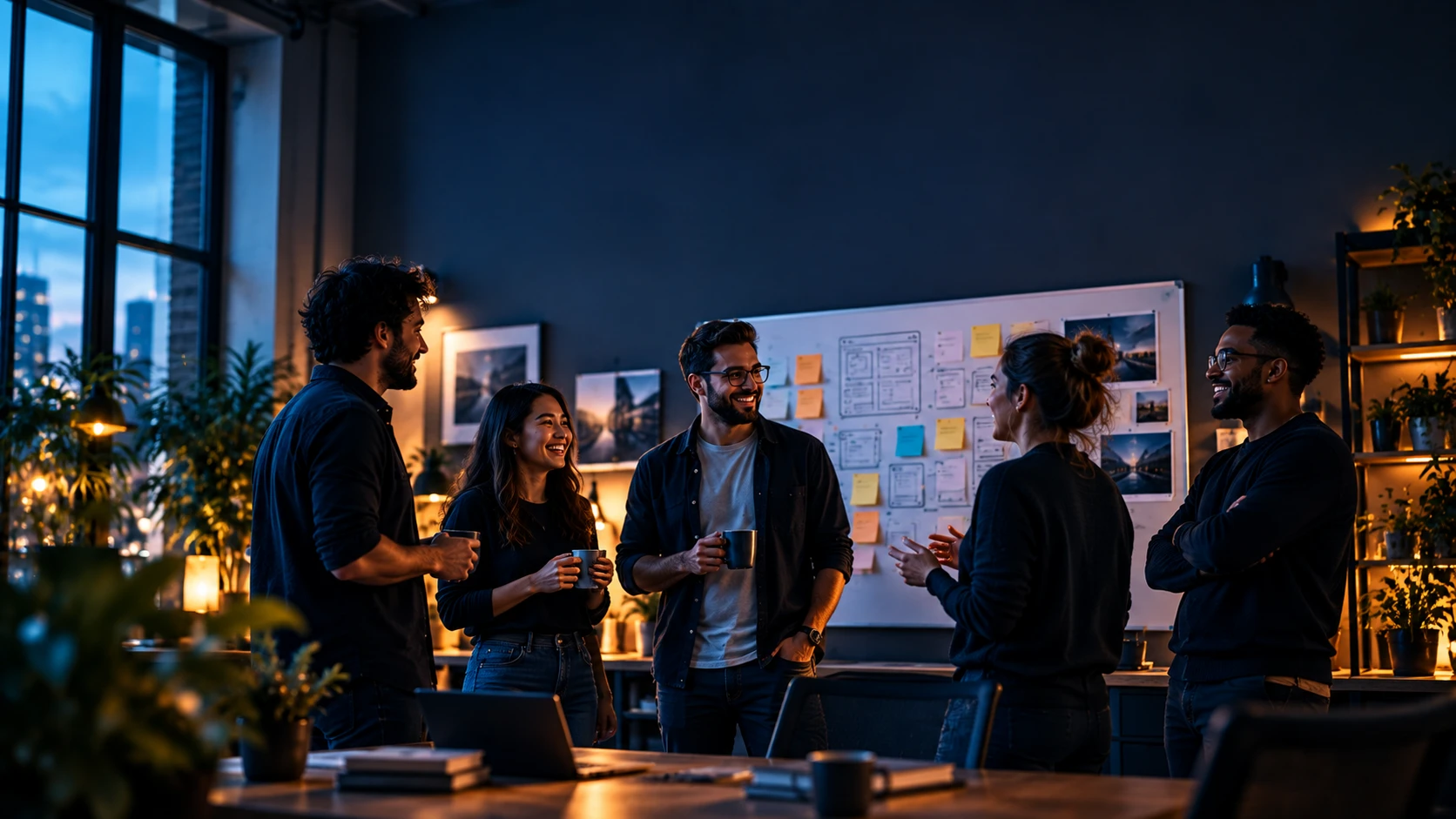Prixelo team members collaborating in a relaxed studio setting